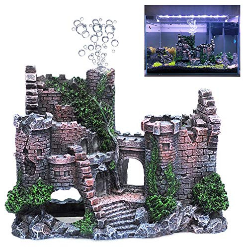 fazhongfa Aquarium Castle Air Bubbler Fish Tank Decorations for Betta Fish Ornament Small and Medium Fish Accessories Decor Betta House Toys (Air Pump is Not Include)