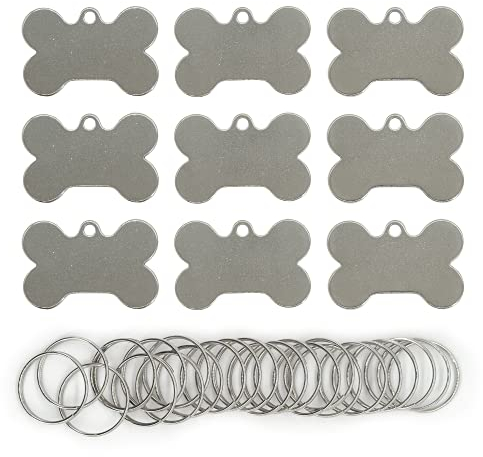 Unbeschriftete Hundemarken in Knochenform, Edelstahl, Stanzrohlinge mit Schlüsselringen, 25 Stück