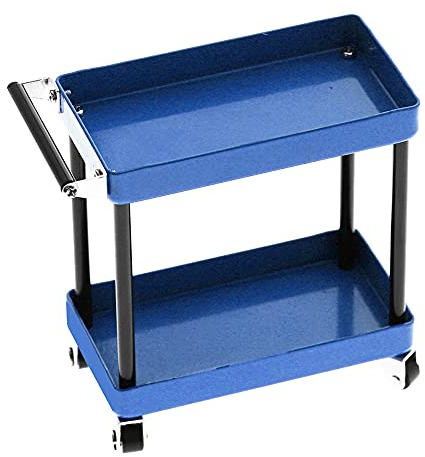 Chariot à Outils de Voiture RC, Support de Plateau de Chariot à Outils de Réparation de Simulation RC à 2 Niveaux, Support de Stockage à Roulettes pour Garage D'atelier Mobile pour Modèles(bleu)