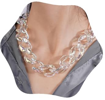 YERTTER Collana girocollo trasparente con catena a maglie grandi in acrilico, per donne e uomini, collana a maglie grosse in resina e plastica, acrilico, senza pietre preziose