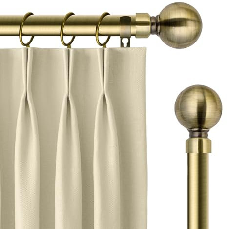 Yorkshire Bedding Curtain Poles Metal Extendable Plain Ball Curtain Pole Set Includes Adjustable Curtain Rod, 60mm Finial, Rings, Brackets and Fittings Set (Antique Brass, 160-300 Cm, 63-118 Inches)
