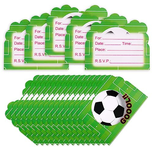 OFFCUP Kids Party Invitations - 20pcs Birthday Invitations for Children Boys & Girls - Football Theme