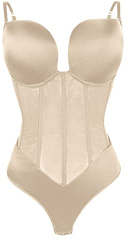 Adhdyuud Bodysuit de Forma para Mujer, Shapewear Adelgazante, Body Shaper sin Espalda, Trainer Push Up, Corsé Top, bronceado, 36