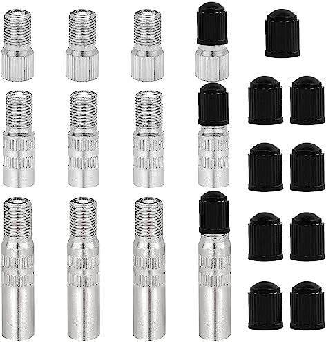 12 Stück Ventilverlängerung Autoventil, 12 Reifen Ventilkappen, DREI Längen 19, 27, 39 mm Gerade Autoventil Verlängerung, Ventilverlängerungen Adapter, für Fahrrad, Auto, und Scooter (12 Stück)