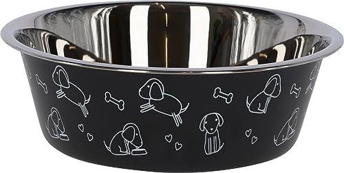 Kerbl Pet Bol en Acier Inoxydable, gamelle pour Chien, Noire, 4000ml, pour Nourriture et Eau, Lavable au Lave-Vaisselle, Robuste, avec Motif