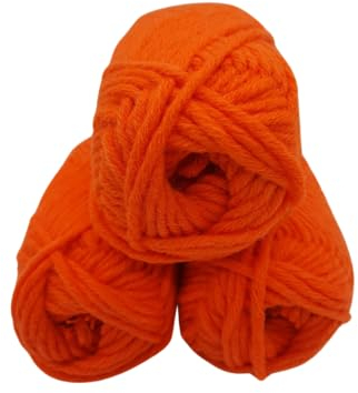 H&W Vertrieb Wolle - Strickgarn & Häkelgarn - Mützengarn & Schalwolle - Über 30 Farben zur Wahl - Set mit Label - 3 Knaul à 50g ohne Banderole - Universell einsetzbar - 30% Merinowolle, Neonorange