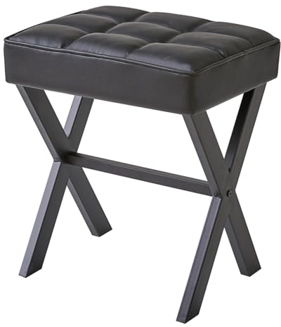IBUYKE Tabouret de Maquillage carré avec pédale X - Leg, PU Pied Tabouret, Ottoman siège vanité Tabouret, Polyvalent Petite Table d'appoint pour Chambre à Coucher, Salon, Noir L/G-71B