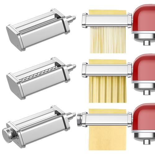 TPGSING 3 Stück Edelstahl pasta maker für kenwood Kmix KMX,Nudelmaschine set für Kenwood küchenmaschine Zubehör Inklusive Nudelblattwalze, Fettuccinischneider, Spaghetti schneider