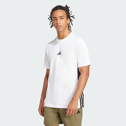adidas Men's Essential Three Stripes Single Jersey TEE, White/Black, S