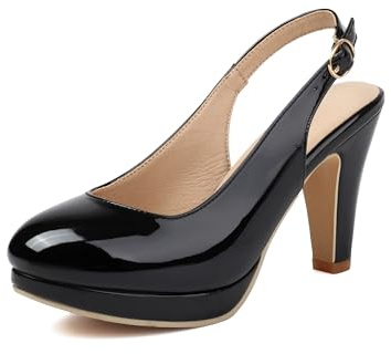 Fashion Women T-Strap High Heels Bow Platform Round Toe Pumps Leather Summer Sweet Shoes（ Nero26，42）