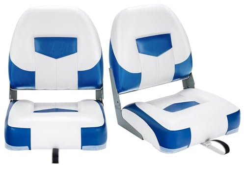 HOMASIS 2er Bootssitz klappbar, gepolsterter Bootsstuhl mit 11 cm dickem Sitz, wasserdichter Steuerstuhl mit Befestigungsgurt, ergonomischer Steuersitz für Boot, 50x42x52cm (Blau)
