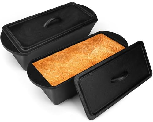 2 Pack Cast Iron Bread Pan with Lid 13x5 Inch, Nonstick Popover Pan for Sourdough and Homemade Bread, Mini Loaf Pans with Lids, Pullman Loaf Pan for Sandwich Bread, Nonstick Baking Bread Pans