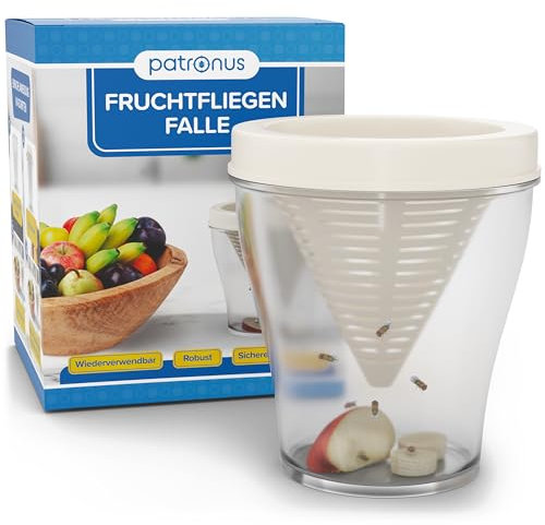 Patronus Fruchtfliegenfalle für Küche - 1x Wiederverwendbare Fruchtfliegen Lebendfalle zum Fruchtfliegen dauerhaft loswerden, spülmaschinengeeignete Fruit Fly Trap, robuste Obstfliegenfalle Küche