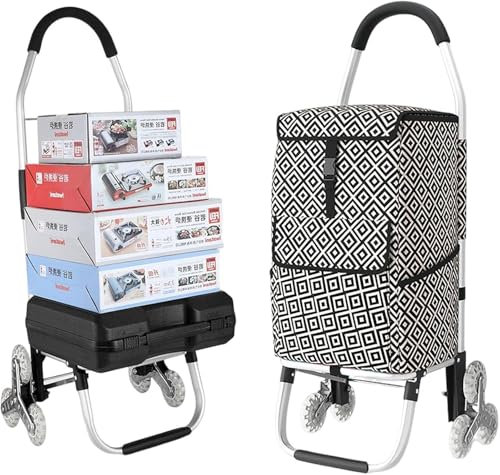 LKYLGYU Hopfällbar rullvagn med hjul, kundvagn, bärbar vagn, verktygsvagn, kraftiga trappvagnar med avtagbar väska, trappklättring livsmedelsvagn (naturlig)