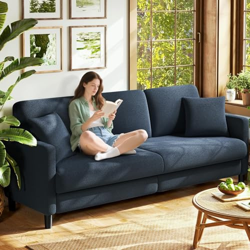 Welzona 83 Couches for Living Room, Teddy Sofa Couch, Comfy Sofas for Living Room, Tool-Free Setup Loveseat Sofa, All-Wood Love Seat Couches, Small Couch 2 Pillows Included, Blue Grey