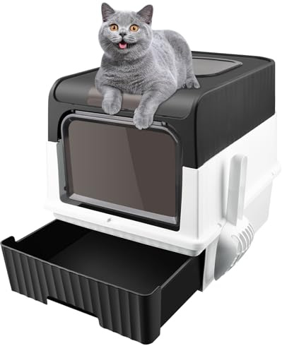 Bac à Litière pour Chat Grand Volume avec Pelle, Caisse et Déodorant (49 * 37 * 35cm, Noir)