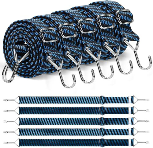 TAIXING 5 Stück Spanngummi mit Haken, 1M Flach Verstellbar Expander mit Haken, Extra Stark Verschleißfest Spanngurte mit Haken für Sonnensegel, Garten, Fahrrad, Auto, Camping, Dachträger, Tarps