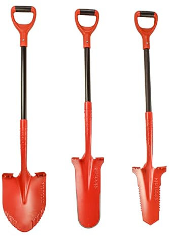 Red Tools Profi Spaten Set - Robustes Garten Werkzeug inkl. Gärtnerspaten mit Wurzelsäge, Drainagespaten und Schaufel - für alle Gartenprojekte geeignet (Rot)