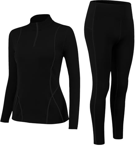 Fengzio Thermounterwäsche Damen Skiunterwäsche mit Innenfleece Flexibel und Atmungsaktiv Rollkragen Warme Unterwäsche Set Funktionelle Unterwäsche Wärmendes Thermounterwäsche für Winter