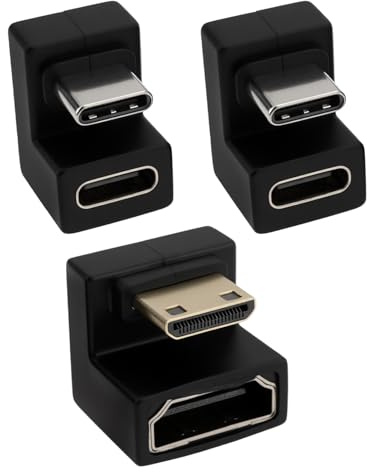 EMSea 180 graders vinklad mini HDMI till HDMI-adapter med USB-C-adapter för bärbar skärm, kortsida inåt