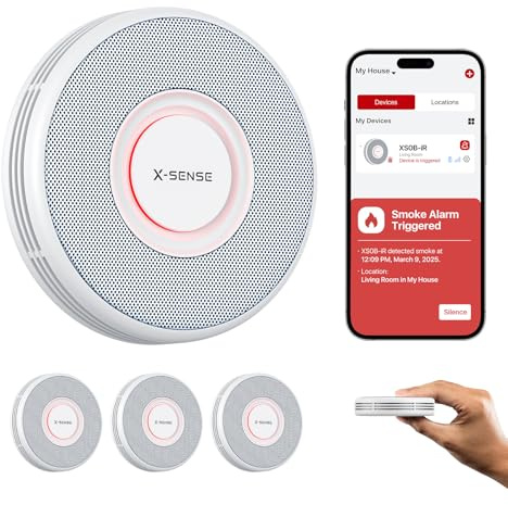 X-Sense Détecteur de Fumée Connecté Wi-FI, Alarme Incendie avec Alertes Vocales en Français, 17 Emplacements, Batterie Remplaçable, Épaisseur 33 mm, XS0B-iR, Lot de 3