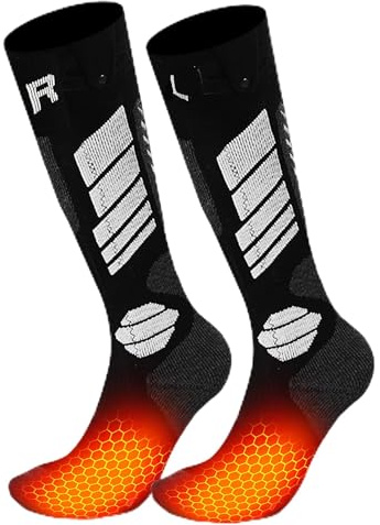 Calcetines calefactables para niños con batería de 5000 mAh – Calcetines térmicos para niños y niñas hasta la rodilla, calcetines eléctricos de lana para esquiar con elemento calefactor de fibra de
