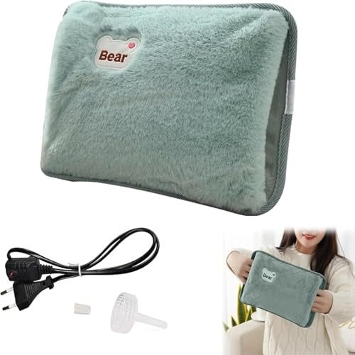 Bolsa de Agua Caliente Eléctrica,Bolsa De Agua Caliente Con Funda,Saco Calienta Camas Portátil,Recargable Portátil,A Prueba De Fugas,Mantiene El Calor Durante Mucho Tiempo (Verde)