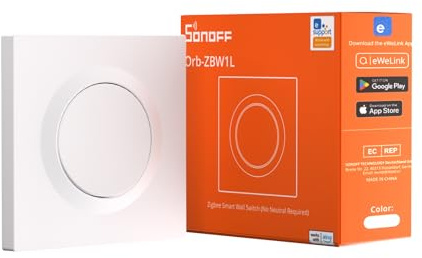 SONOFF Orb-ZBW1L Zigbee 3.0 Smart-Wandschalter, Kein Neutralleiter Erforderlich, 1-Gang Lichtschalter, Kompatibel mit Alexa & Google Assistant, 6A Last, Kompatibel mit Home Assistant & Zigbee2MQTTSON