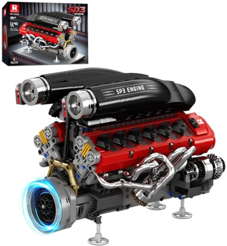 Reobrix Kit de Construction de Moteur V12, Modle de Moteur de Supercar | Modelo de Motor en V A 65°, Set de Construccin Mecnica 33016, Artculo de Coleccin Premium para Adultos, 1240 Piezas