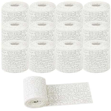 HMCEY 12 Pezzi Bende Gessate 5 X 270 CM,Bende di Gesso per Arte,Garze Gessate per Calchi,Garze di Gesso per Calco Pancione,Garza di Gessi Asciugatura Rapida per Lavori di Artigianato e Modellazione