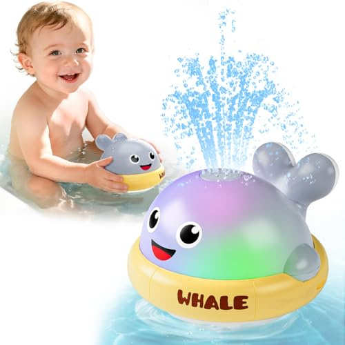 Baby Bath Toys Whale Sprinkler: Light Up Bath Toys for 1 2 3 Year Old Boy Girl - Toddler Gifts for 12+ months - Cute Colorful Lights Toys for Kids Age 1-3