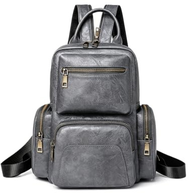 Kvinnor Vintage PU läder Mini Convertible ryggsäck, Multi-ficka liten Casual Daypack Satchel axelvaska för daglig användning,Grey