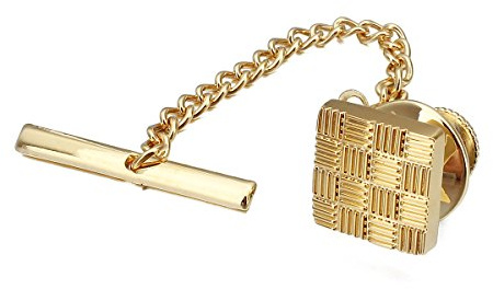 HAWSON Mens Square Tie Tacks Pins with Chains Check Tie Clips (Gold)