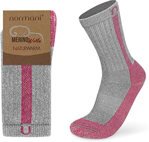 normani 2 Paar Merino Wander- und Arbeitssocken Extrem Stabil für Outdoor Aktivitäten Farbe Grau/Pink Größe 39-42