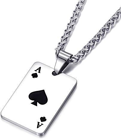 MOO&LEE Stainless Steel Pendant Necklace for Men and Women Small Poker Card Pendant with 24 Inch Link Chain, Ace of Spades
