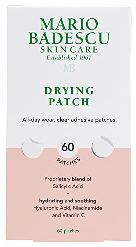 Mario Badescu Drying Patch Blemish Covering, Invisible Spot Treatment, Absorbing All Day Polymer Adhesion with Vitamin C, Vegan & Cruelty Free, Strong Hold (60 Patches, 12mm), Clear