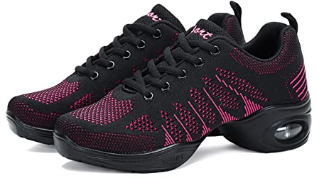ERLINGO Baskets de danse pour femme Chaussures de jazz respirantes avec coussin d'air Semelle séparée Chaussures de marche athlétique Chaussures à lacets en maille confortable Absorption