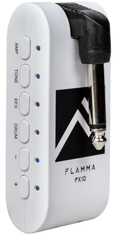 FLAMMA Amplificador de auriculares de guitarra portátil con 28 ranuras de tambor, 14 efectos integrados, 14 modelos de amplificador, 5 colores de tono, compatible con Bluetooth USB, grabación y