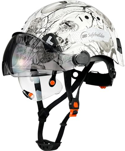 SAFEBUILDER CR06+2V Construction Safety Helmet with Build-in Visor ABS Hard Hat with Visor Adjustable Ventilation Hardhats Work Head Protection ANSI/ISEA Z89.1 (KLT Hard Hat with CS Visors)