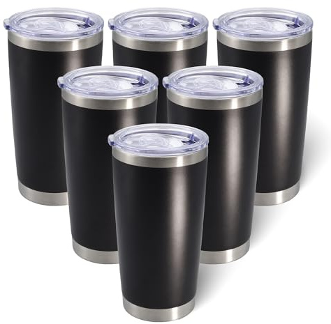 AIANJI 20oz Tumbler Bulk Stainless Steel Tumblers with Lid Vacuum Insulated Double Wall Travel Coffee Mug Powder Coated Tumbler Cup for Hot and Cold Drinks(Black, 6 pack)