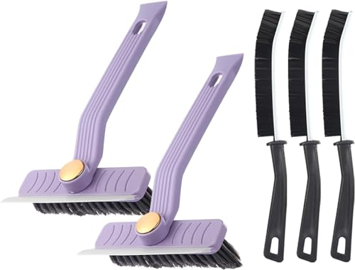 RAVEGO 5 Stück Fugenbürste, 360° drehbare Reinigungsbürste, Hartborsten Eckenreinigungsbürste, Spaltreinigungsbürste zur Tiefenreinigung und Fugenreinigung im Bad/WC/Küche/Bodenfliesen (Violett)
