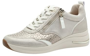 Tamaris Comfort baskets femme plates à lacets avec fermeture éclair, Beige Glam, 38 EU