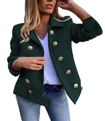 Boucle Blazer dam kort – dam kort blazer, ståkrage kort blazer, dubbelknäppt slim fit revers kostymer boucle blazer, kort jacka, övergångsjacka, militärrock, blazer, damjacka, Grön, 3XL
