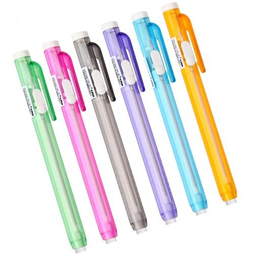 Radiergummi Stift 6 Stück Nachfüllbare Radiergummi Stifte für Kinder und Studenten, Einziehbare Eraser Pen in 6 Farben für Künstler und Zeichner