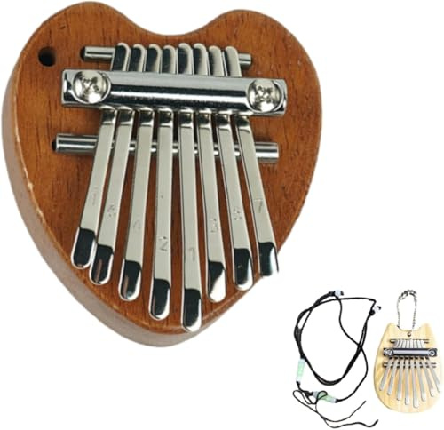 Symtmetry Symmetry Finger Thumb Piano,8 Key Exquisite Finger Thumb Piano,Mini Kalimba Thumb Piano,Marimba Musical Good Accessory Pendant Gift,Portable Thumb Piano for Beginners (Wood Heart)