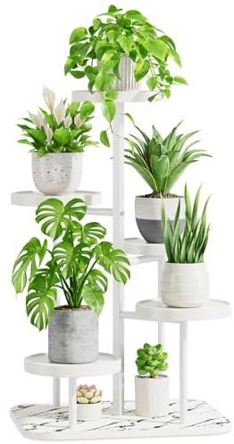 iDavosic.ly Pflanzenständer Metall Kunststoffe mit 5 Ebenen, Blumenständer Blumenregal Pflanzenregal Outdoor, Plant Stand Indoor Mehrstöckig für Draußen, Wohnzimmer, Balkon, Terrasse, Hof (Weiß)