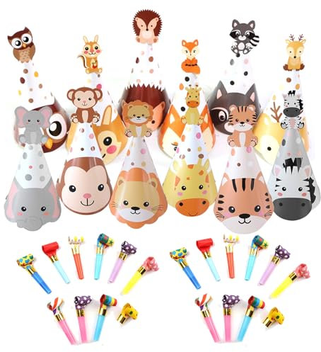 Osuter Cappellini Festa Compleanno, Cappellino in Carta con Fischietti Cappello di Carta Cono Colorati Cappello Festa Compleanno per Feste di Compleanno (stile 2)