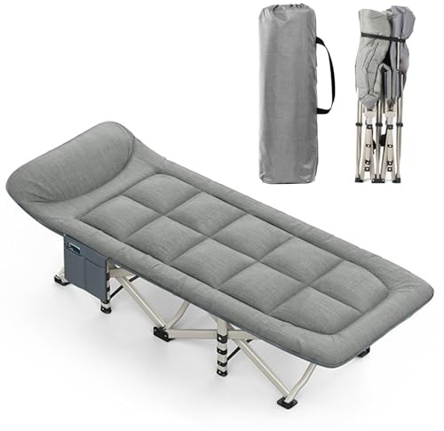 CALIYO Campingbett Feldbett Klappbar, Gästebett klappbar bis 200 kg, 190 x 68 x 40 cm, Filedbett Gästebett mit Aufbewahrungstasche für Camping, Garten, Innen- und Außenbereich (Hellgrau)