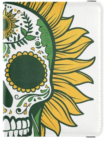 Boho Skull Skeleton Girasole delineato Jade Leather Travel Wallet Donna Porta passaporto per viaggio Vaccino Custodia Protettiva Copertura Passaporto Titolare Della Copertura Del Raccoglitore per le