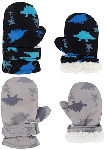 Toddler Mittens, Guantes De Esquí Para Niños, Guantes Nieve, Para Niñas Niños Manoplas Térmicas Con Muñequera Ajustable, Para Esquiar Y Uso Informal Al Aire Libre, 6 Meses-2 Años 2 Pares, Negro/Gris
